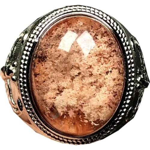 Top Natural Red Ghost Phantom Quartz Ring Jewelry For Man Clear Crystal Garden 21x16mm Oval Beads Gemstone Adjustable Ring AAAAA