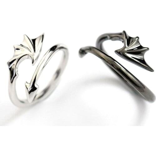 Adjustable size Punk Fashion Exaggerated Angel Wing Rings For Men And Women Dragon wing Ring Jewelry Gift For Boys & Girls