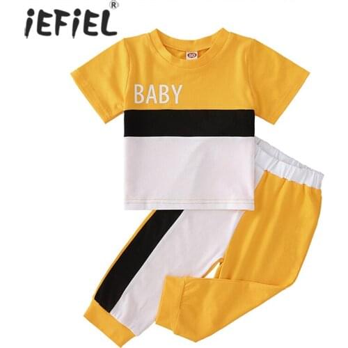 2Pcs Set Baby Boy Girls Clothes Sets Contrast Color Tops Pants Children Casual Set Kids Tracksuits Sportwear Baby Girl Clothing