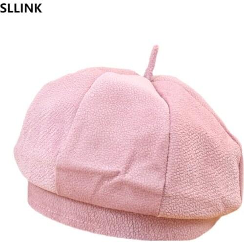 Korean ins PURE COLOR DEERSKIN velvet artist hat autumn winter new versatile Beret fashion warm pumpkin bud hat