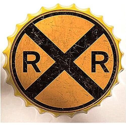 Retro Sign Railroad Crossing Bottle Caps Retro Metal Tin Sign Diameter Home Decor Bar Plaque Lounge Man Cave Garage