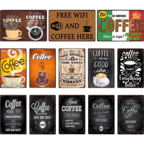 Coffee Plaque Metal Vintage Bar Cafe Kitchen Room Decor Plate Metal Tin Signs Wall Art Poster