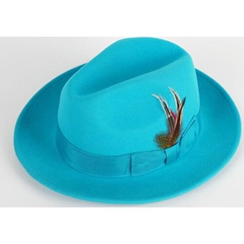 Lake blue fedora hat fashion wool hat short brim hat jazz hat top fedora hat men and women jazz hat new big brim шапка женская