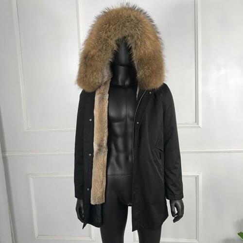 100% Real Fur Parkas Coat Men Luxury Hooded Warm Real Rabbit Fur Lined Jackets High Quality