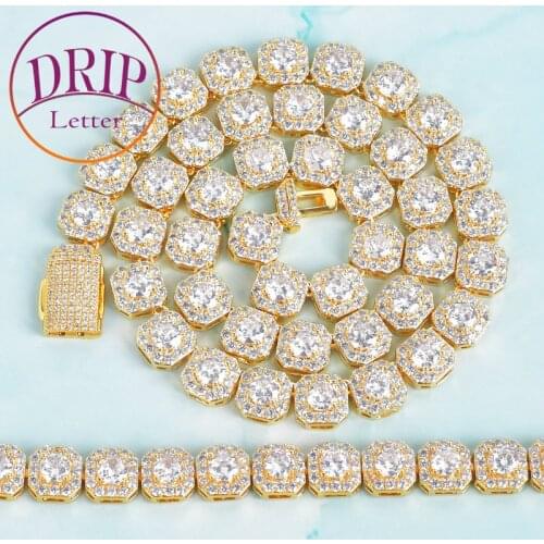 9mm Square Necklace Set With Bracelet Mens Gold Color Cubic Zircon Hip Hop Fashion Rock Jewelry