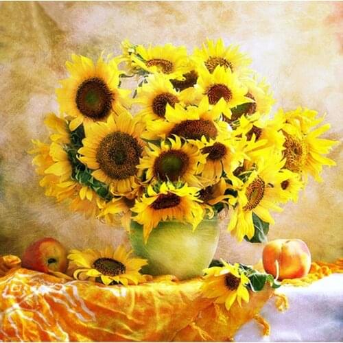 5D Poured Glue Diamond Painting Kits Scallope Edge Full Drill Round Flowers New Arrival Art Embroidery Sunflower Home Decoration