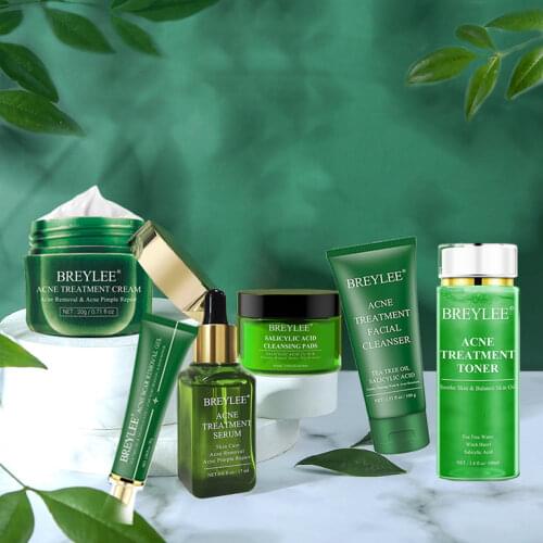 Acne Treatment Kit Skin Care Set Facial Cleanser Acne Cotton Pads Toner Essence Acne Gel Face Cream Repairing Damage Face Care