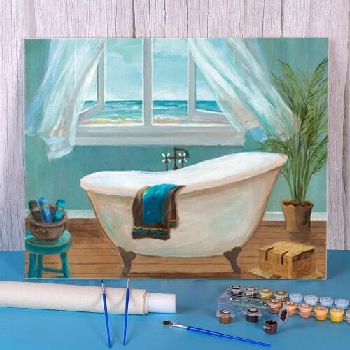 Landscape Bathroom DIY Paint By Numbers Kit Acrylic Paints 50*70 Painting On Canvas Decorative Paintings For Kids For Art