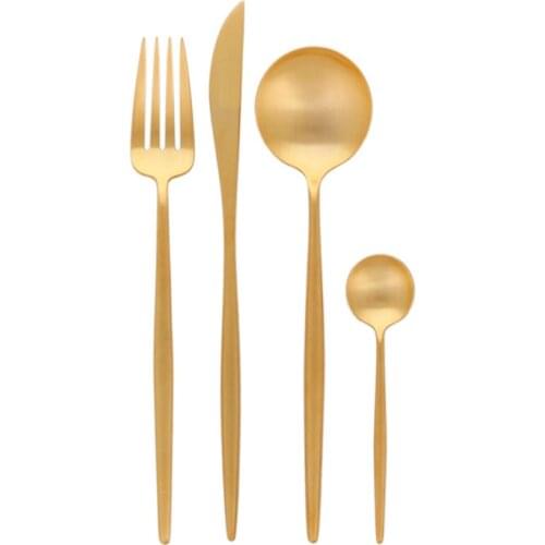 4/1 Pcs /set Pure Gold European Dinnerware knife Spoon 304 Stainless Steel Western Eco Cutlery Kitchen Food Tableware Dinner Set