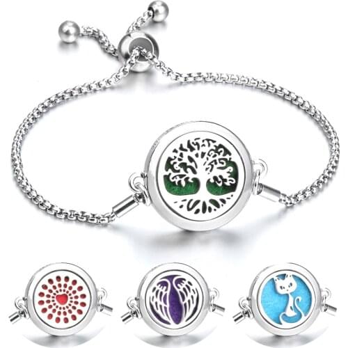 New Aromatherapy Bracelet Jewelry Essential Oil Diffuser Adjustable Chain Tree of Life Wing Heart Aroma Perfume Locket Bracelet