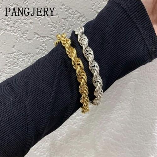 PANGJERY 925 Sterling Silver Chain Necklace Bracelet for Women Gold Silver INS Fashion Simple Geometric Party Jewelry Gifts