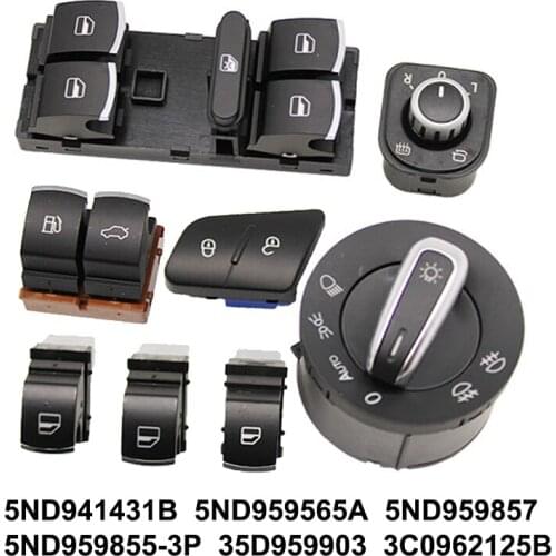Lock / Unlock Tailgate & Fuel Flap Window Headlight Mirror Switch for VW Passat B6 3C 2006-2011 35D959903 3C0962125B 5ND941431B