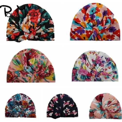 Powmuco Lovely Flowers Pattern Polyester Cotton Infant Hats Vintage Print Bunny Ears Toddler Caps Baby Headwear Birthday Gifts
