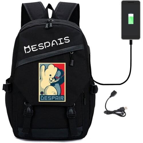 Danganronpa Backpack Japanese Game Print Cosplay Black High Capacity Unisex USB Charging Laptop Shoulder TravelBags Schoolbag