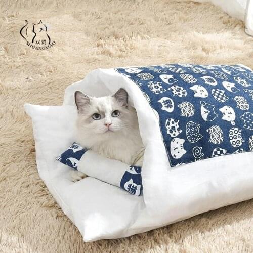 Removable Dog Cat Bed Cat Sleeping Bag Sofas Mat Winter Warm Cat House Small Pet Bed Puppy Kennel Nest Cushion Pet Products