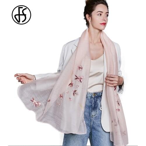 FS Luxury 2020 Silk Scarf Women Wool Scarves Shawls And Wraps Pashmina Muslim Chiffon Hijab Beach Stoles Bandana Foulard Femme