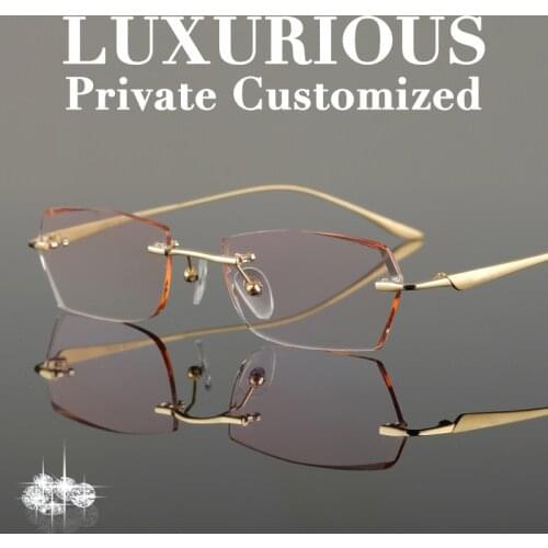 Titanium Gold Glasses Frames Men Rhinestone Eyeglass Frame Ti Luxurious High Clear Lens Anti-reflective Prescription Glasses 650