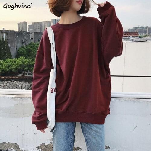 No Hat Hoodies Women Solid Long-sleeve Simple Spring Thin Loose Leisure Womens Sweatshirt All-match Preppy-style Korean 6-colors