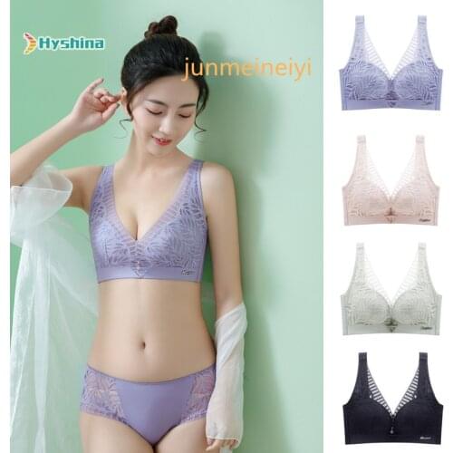 Breathable large size and thin style gathered together for womens breast underwear and lace adjustable bra
