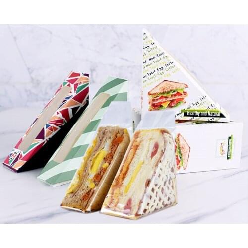 Triangl e Sandwich Boxes with Clear PVC Window Cheese Sandwich packing box 100 pieces/lot