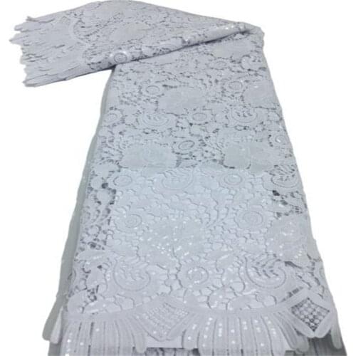 Embroidered African Guipure Lace Fabeic With Sequins 5 Yards French Net Lace Fabric Nigeria Mesh Lace Fabric For Wedding Dress