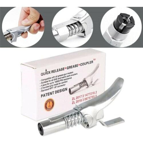Grease Gun Coupler Locks SAE and Metric Zerk Coupler Fittings Grease Goes 1/8” NPT Fitting Grease Gun Metal Tooling