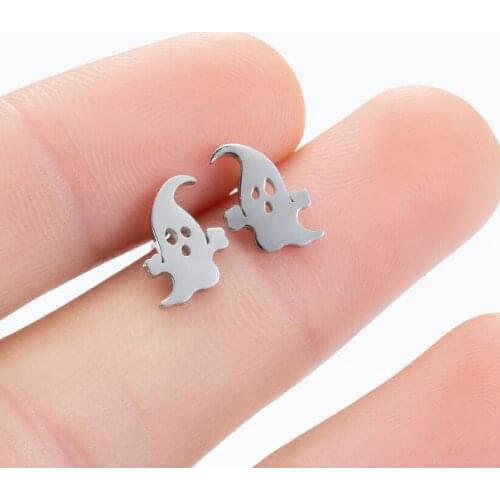 SMJEL Stainless Steel Funny Ghost Earrings for Women Men Punk Halloween Earings Jewelry Cartoon Skull Stud Earring Pendientes