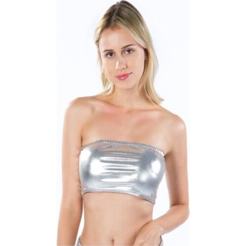 Ensnovo Womens Metallic Shiny Crop Top Skinny Sexy Sleeveless Short Streetwear Tank Vest Top