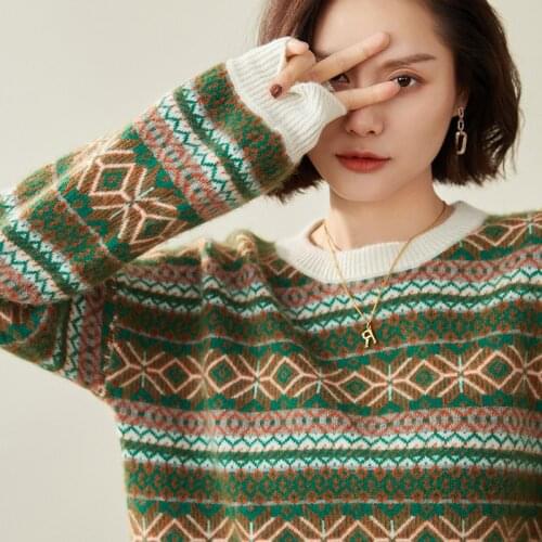 Winter New 100% Cashmere Sweater Women O-neck Thicken Warm Jumper Loose Cosy Long Sleeve Female Casual Fashion Pattern Pullover