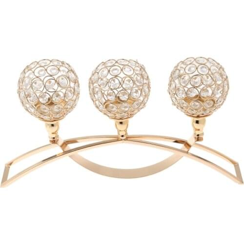 Gold Crystal Candle Holders Coffee Table Centerpiece Candlesticks Dining Gift