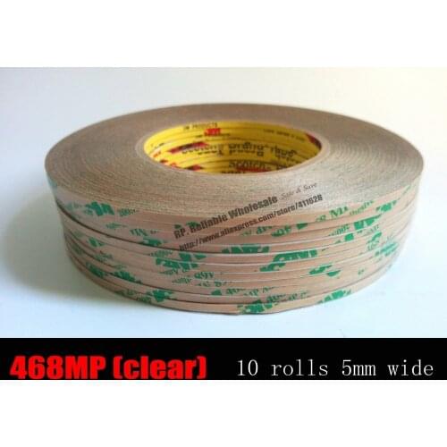 10 Rolls (5mm*55M 0.13mm) 3M 468MP High Performance Double Adheisve Transfer Tape High Temperature Resist for Nameplate Screen