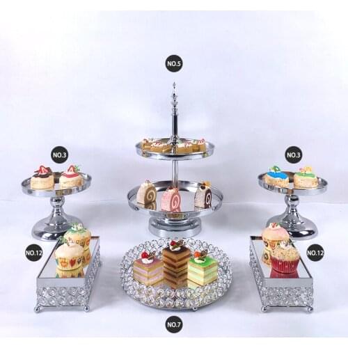 2021 new arrive Crystals Cake StandCake silver Decorating Supplies Cupcake Tower Stand Wedding Plates Set Metal