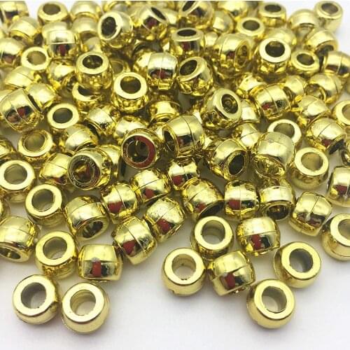 6x9mm Silver/Gold Barrel Shape Metallic Large Hole 4mm Beads for Hair Braids Jewelry Making Sewing Garment Accessories