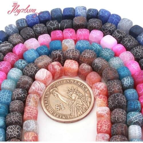 8mm Natural Square Frost Crack Weathered Agates Loose Beads Natural Stone For DIY Women Bracelet Necklace Jewelry Making 15"