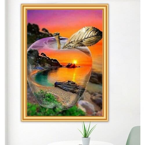 Full Square Round Drill 5D DIY Diamond Painting Sunset Apple Sea Cross Stitch Kit Embroidery Mosaic Crystal Picture Home Decor