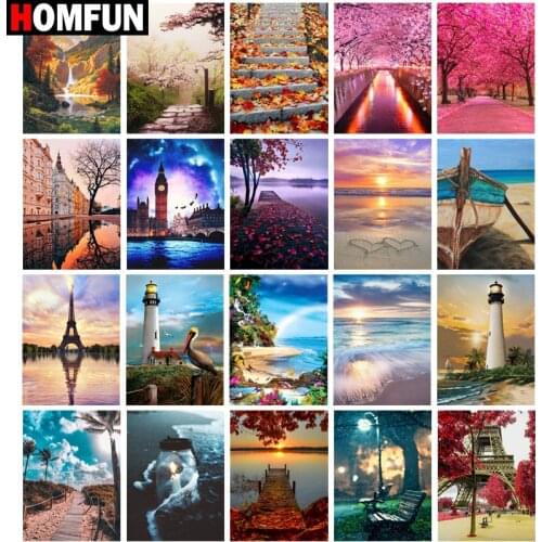 HOMFUN Diamond Embroidery "Dusk flower Seascape" Pattern DIY 5D Diamond Painting Needlework Cross Stitch Full Drill Painting