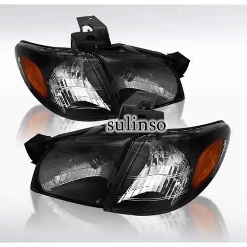 Sulinso Fit For Chevy-Venture-Montana Trans Black Headlights Amber Corner Signal Lamps