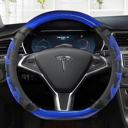 D shape For Tesla Model 3 2017 2018 2019 2020 Car Steering Wheel Cover Non-slip Leather + Carbon Fiber Auto interior Accessories