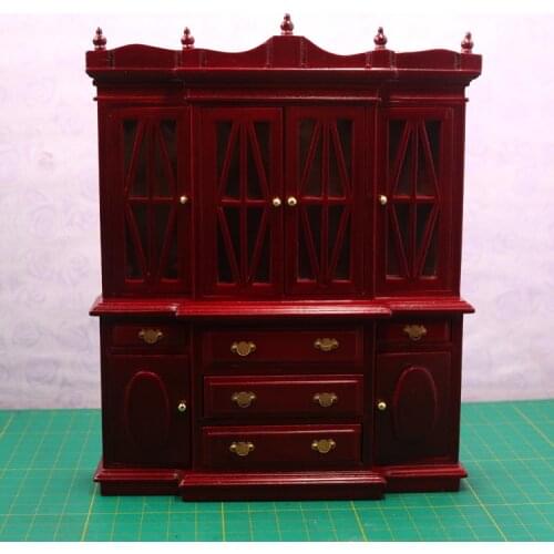 A01-X075 children baby gift Toy 1:12 Dollhouse mini Furniture Miniature rement Doll accessories red wooden big cabinet D167 1pcs