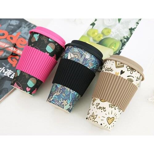 20pcs Eco-friendly Bamboo Fiber Coffee Cup with Reusable Silicone Lid and Sleeve Drinks Cup Travel Gift fashion