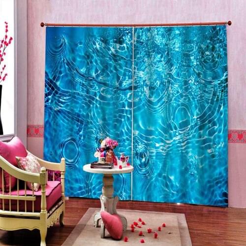 Modern Simple Blue Water Wave Curtain For Hotel Living room Bedroom Blackout Window Drapes Decor Sets 2 Panels With Hooks