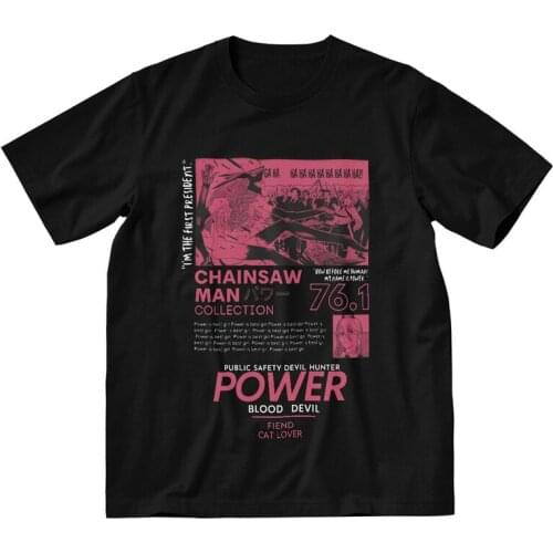 Chainsaw Man Power Devil T-Shirts Men Graphic T Shirt Short Sleeve Harajuku Anime Manga Tshirt 100% Cotton Tees Top Gift Clothes