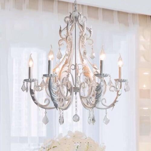 French Crystal Lamp Simple European Style Children Bedroom Princess Room American Country Iron Candle Chandelier