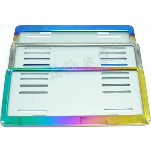 Stainless steel blue burn/rainbow durable rustproof modified vehicle license plate frame, suitable for automotive trucks