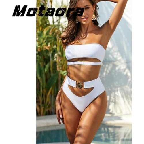 New Breast Wrapping Swimwear Sexy Patchwork Bikini Set Hollow Out Push Up Swimsuit Women High Waist Bandage Bather Bathing Suits