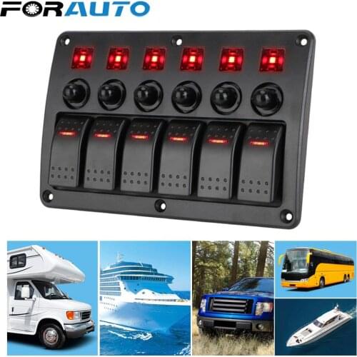 LEEPEE 6 Gang Car Switch Panel 12~24V Circuit Control Marine Rocker Waterproof LED Light with Sticker Auto Replacement Parts