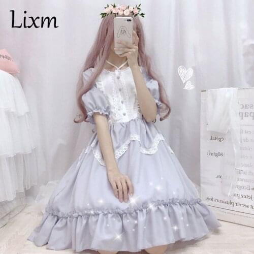 Summer Japanese Lolita Vintage dress lolita dress female soft girl wind cute fungus lace dress short sleeve dress cute