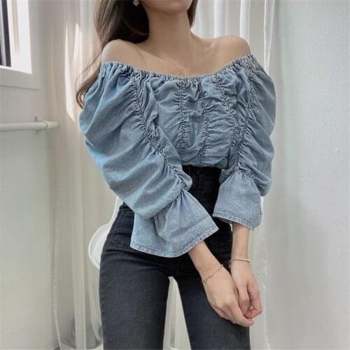 Summer new folds tops women Trumpet sleeve temperament commuting tops women 2021