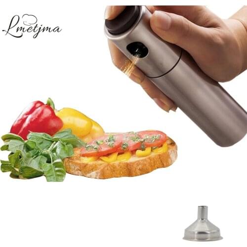 LMETJMA Stainless Steel Olive Pump Spray Bottle With Funnel BBQ Baking Oil Sprayer Oiler Pot Marinade Spray Bottle KC1019-1