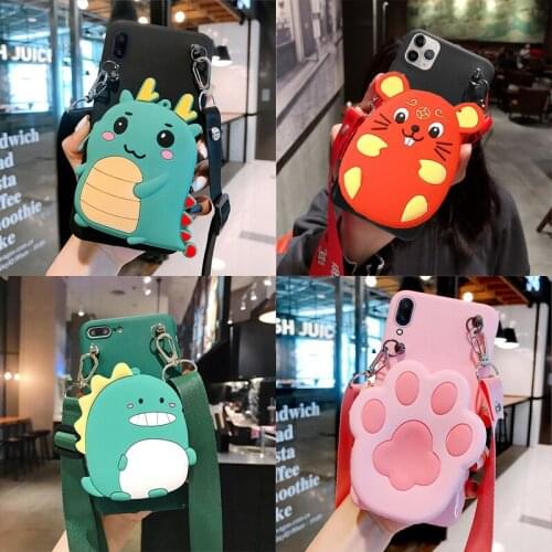 Cartoon 3D Silicon Mouse Wallet Case For Huawei P Smart Z 2021 P40 Lite E P30 Pro P20 Lite 2019 Cute Cat Soft Cover